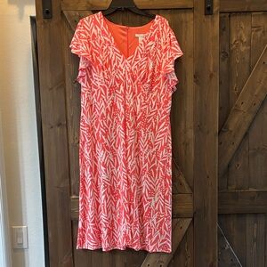 London Times Coral and White Midi Dress